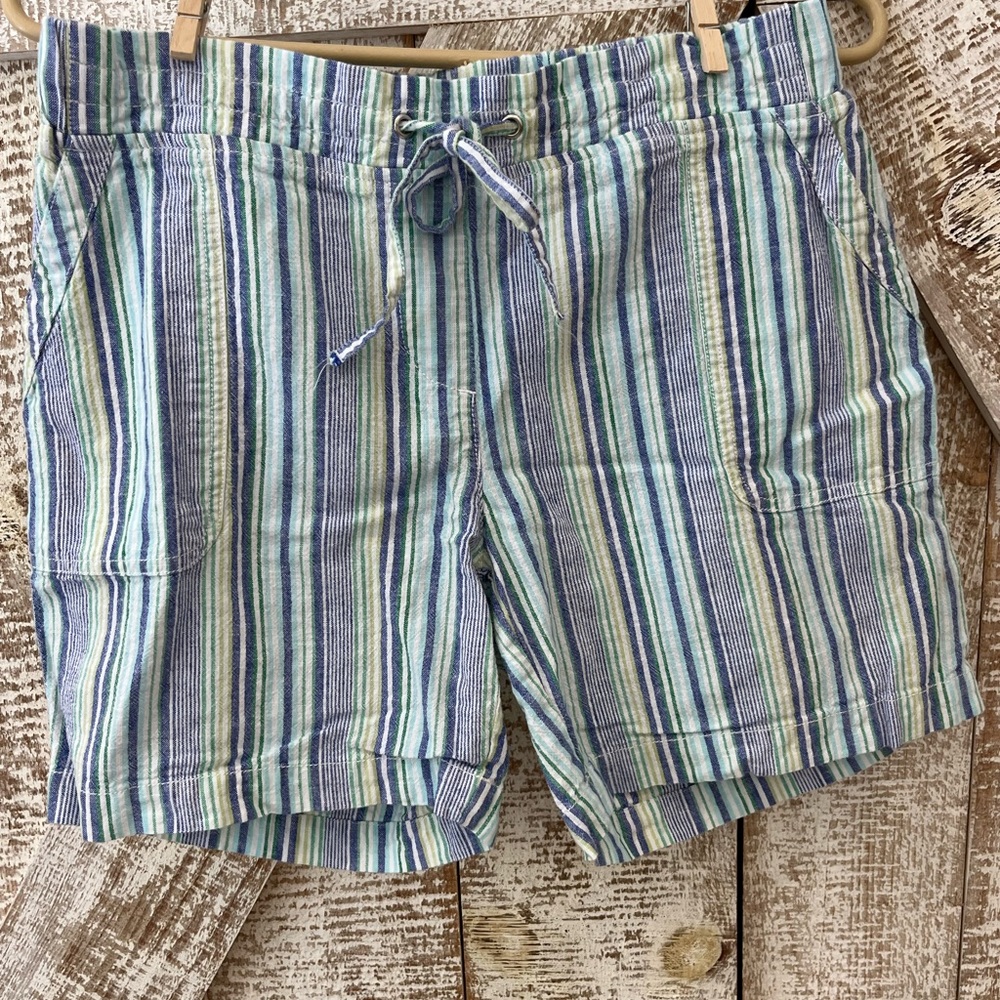 Talbots Blue and Green Women's Linen Cotton pull-on Shorts size 4 Petite